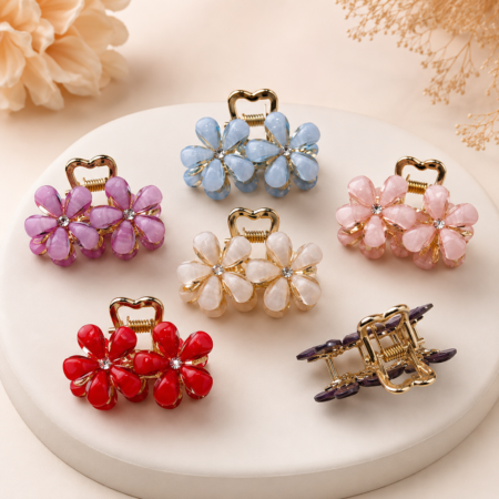 Premium Flower Hair Claw Clips | Cute Hair Accessories for Everyday, Travel & Gifting | Strong Hold for Daily Wear & Party | Multicolor(Pack of 5)