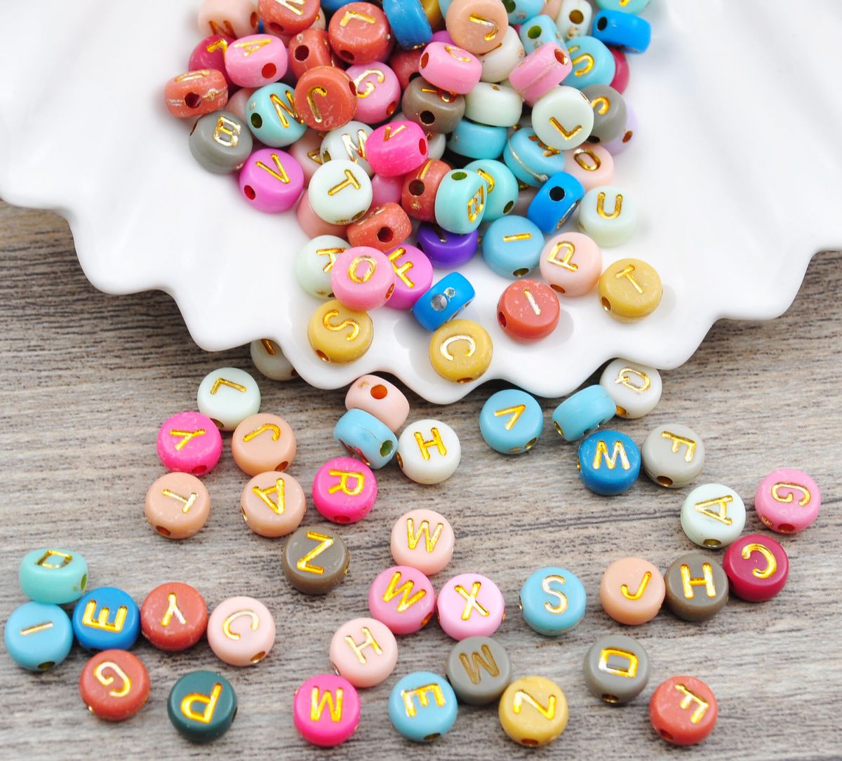 Alphabet Letter Round Bead 6mm | 250 Beads (Multicolor Golden) - Image 2