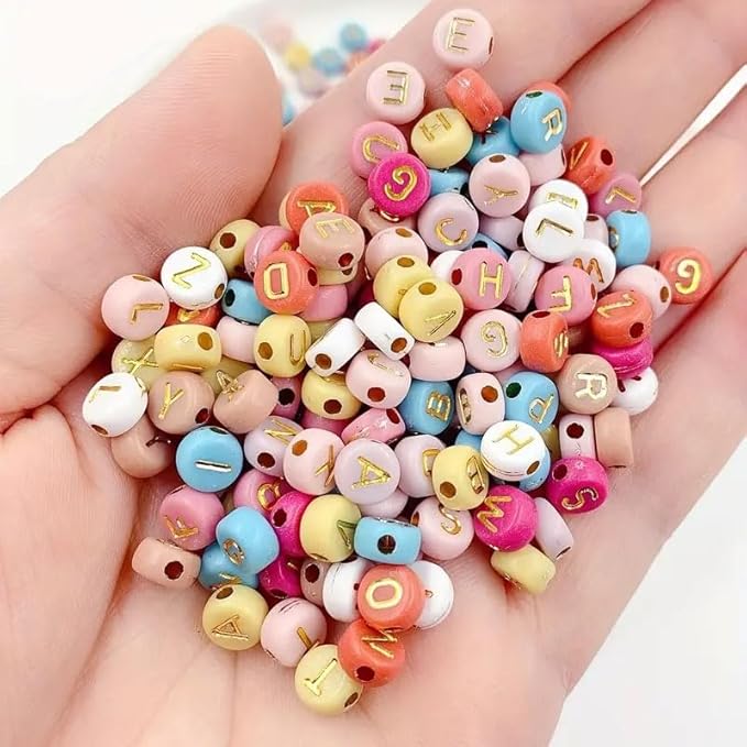 Alphabet Letter Round Bead 6mm | 250 Beads (Multicolor Golden)
