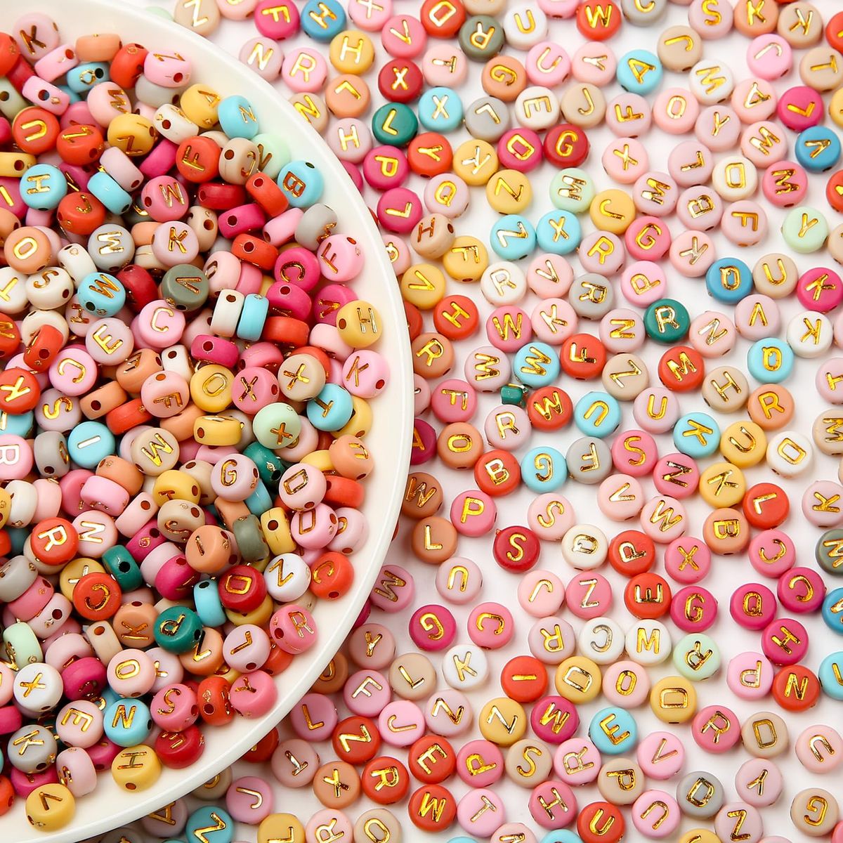 Alphabet Letter Round Bead 6mm | 250 Beads (Multicolor Golden) - Image 8