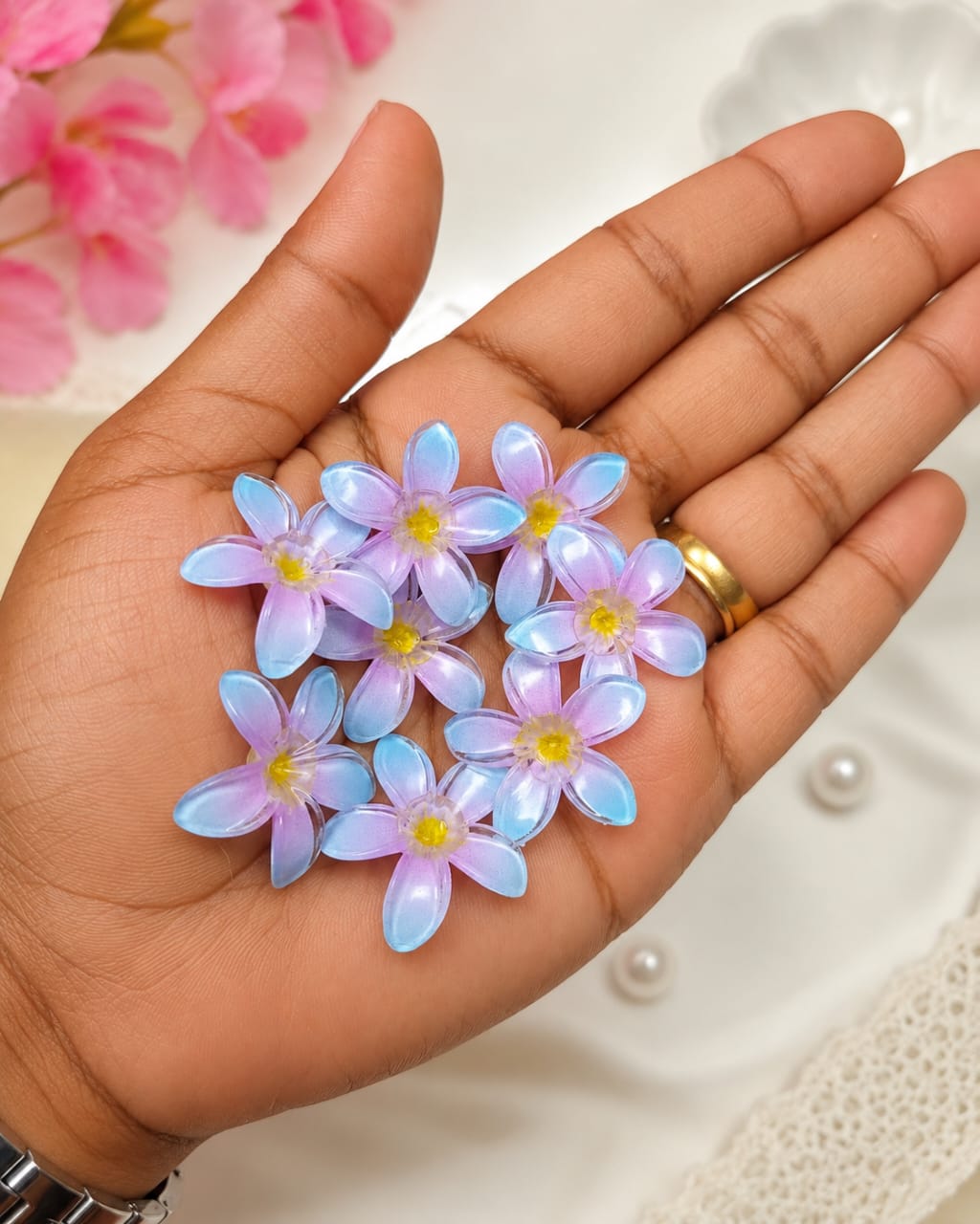 Purple 5 petal Flower for DIY Jewellery & Hair Clip Making 24 pcs