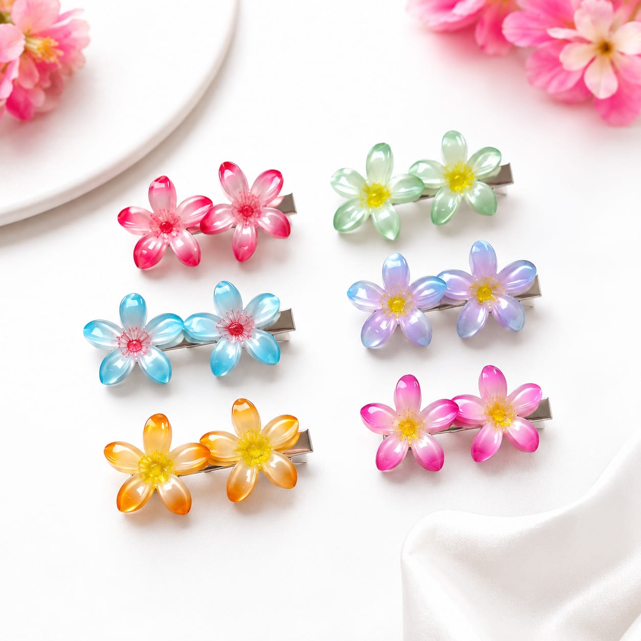 Multicolor 5 petal Flower for DIY Jewellery & Hair Clip Making 24 pcs - Image 2