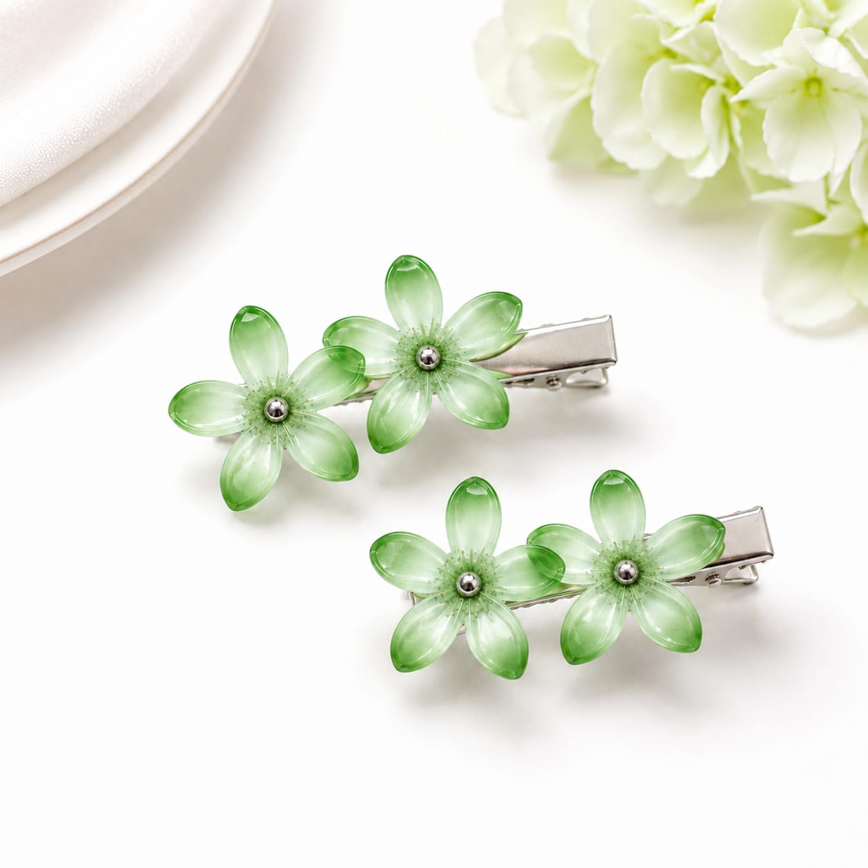Green 5 petal Flower for DIY Jewellery & Hair Clip Making 24 pcs - Image 4