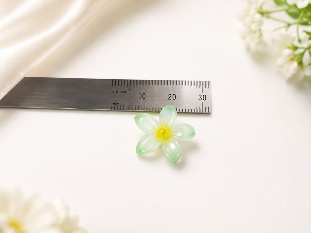 Green 5 petal Flower for DIY Jewellery & Hair Clip Making 24 pcs - Image 5