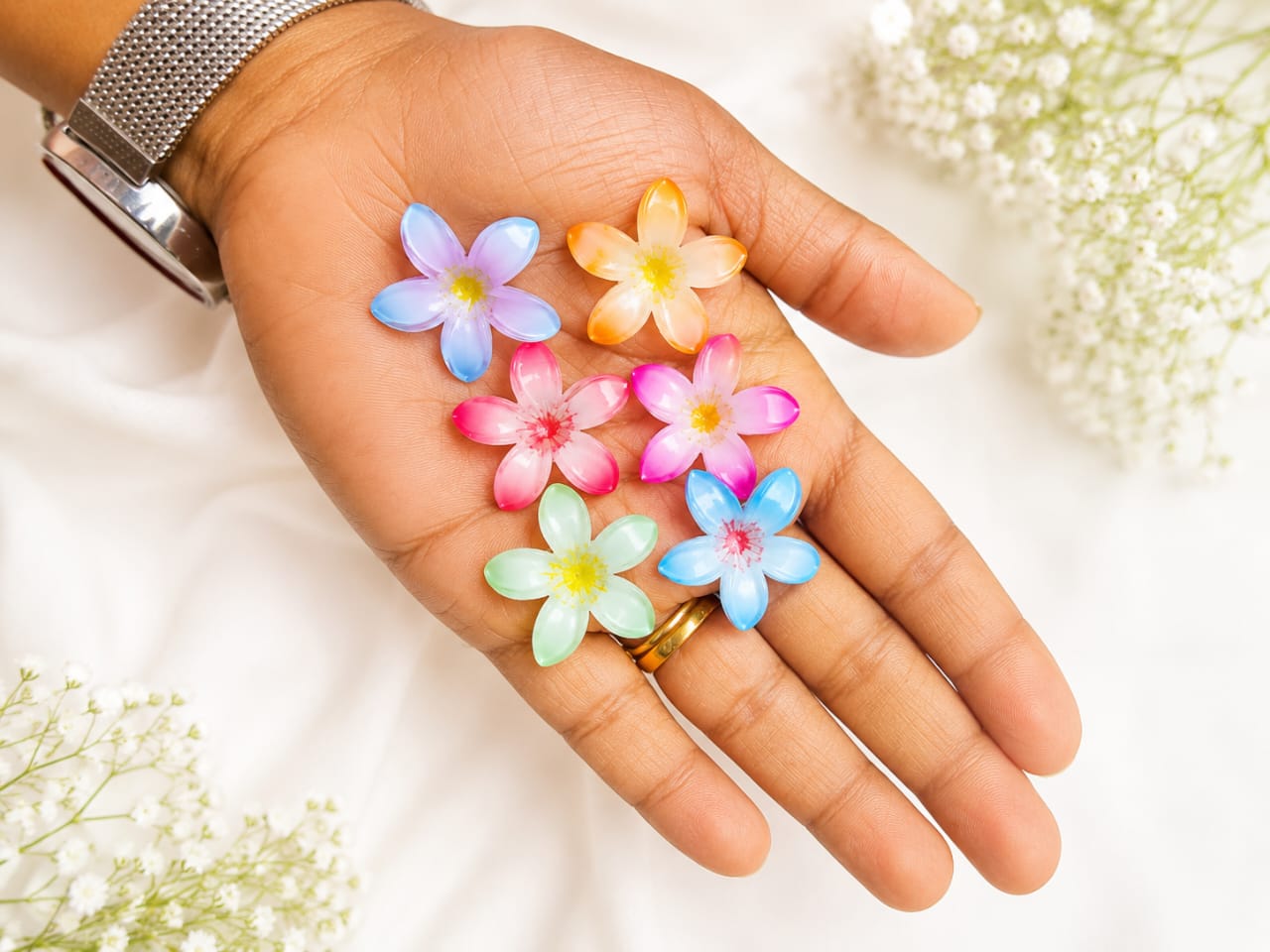 Multicolor 5 petal Flower for DIY Jewellery & Hair Clip Making 24 pcs - Image 4