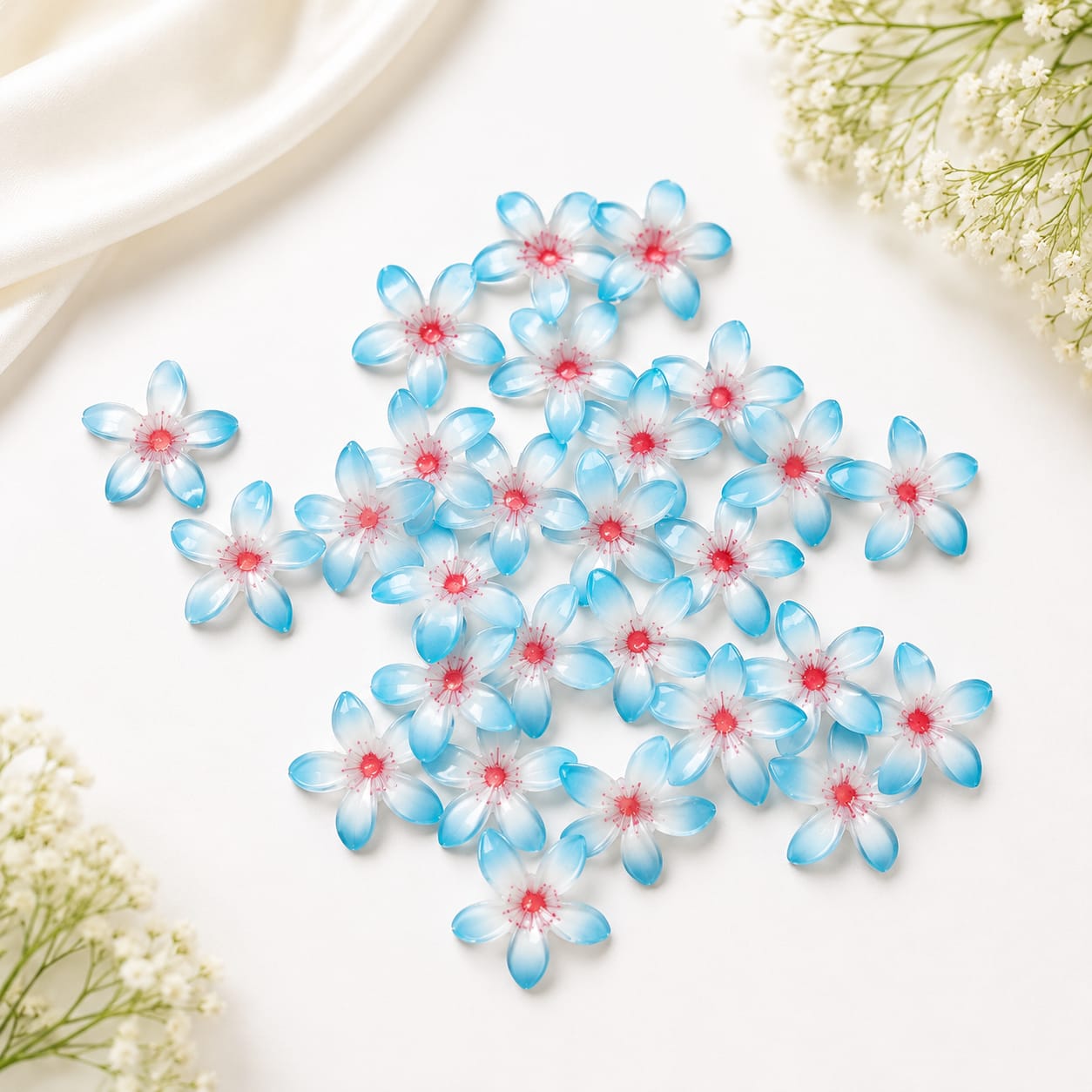 Blue 5 petal Flower for DIY Jewellery & Hair Clip Making 24 pcs - Image 3