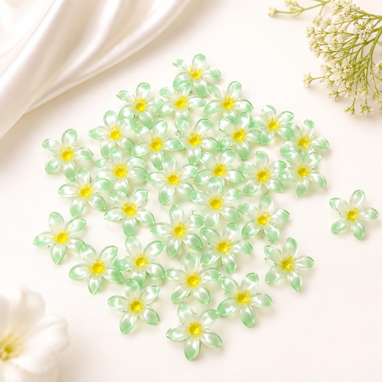 Green 5 petal Flower for DIY Jewellery & Hair Clip Making 24 pcs - Image 3