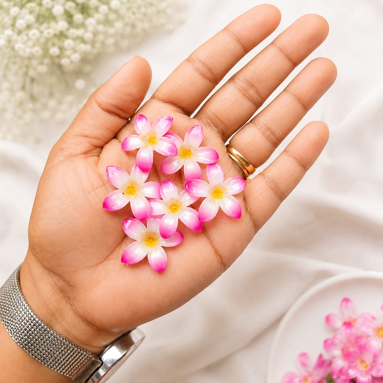 Pink 5 petal Flower for DIY Jewellery & Hair Clip Making 24 pcs