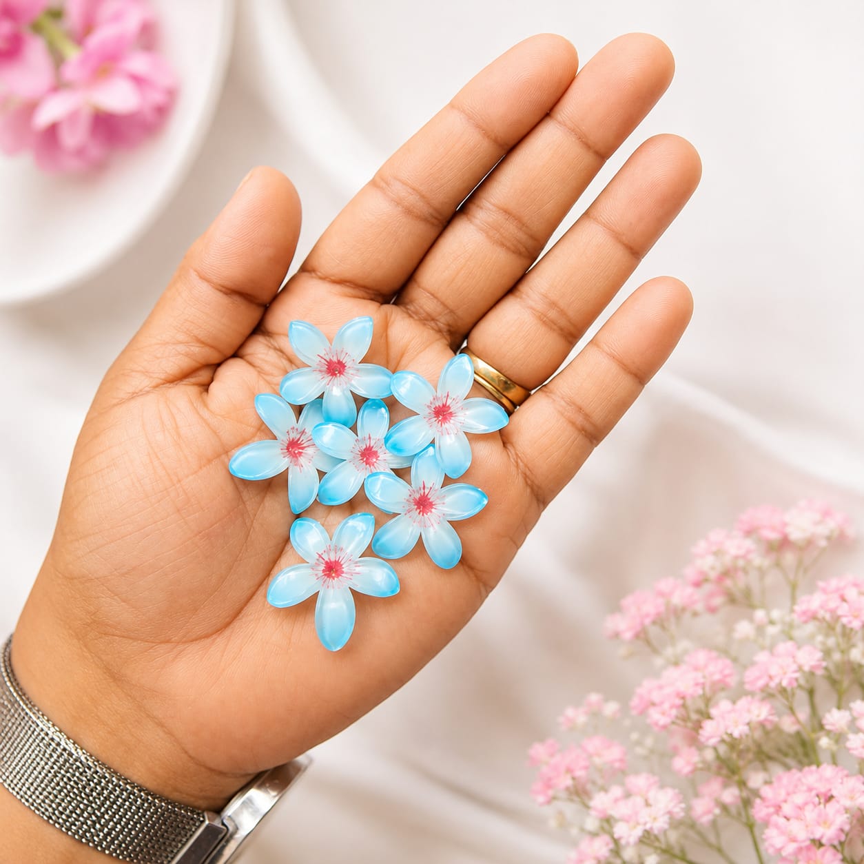 Blue 5 petal Flower for DIY Jewellery & Hair Clip Making 24 pcs