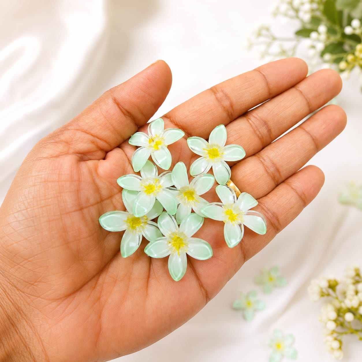 Green 5 petal Flower for DIY Jewellery & Hair Clip Making 24 pcs