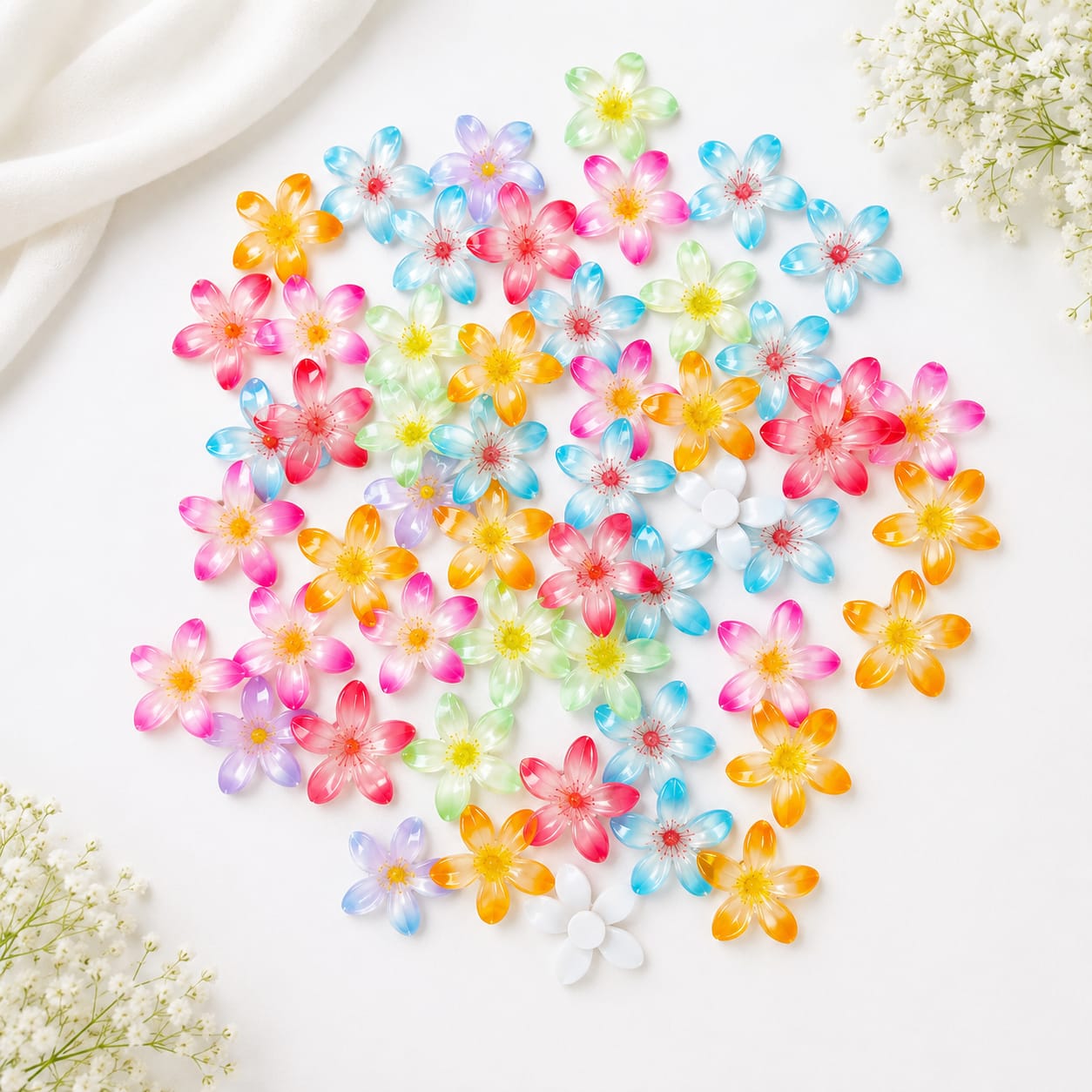 Multicolor 5 petal Flower for DIY Jewellery & Hair Clip Making 24 pcs