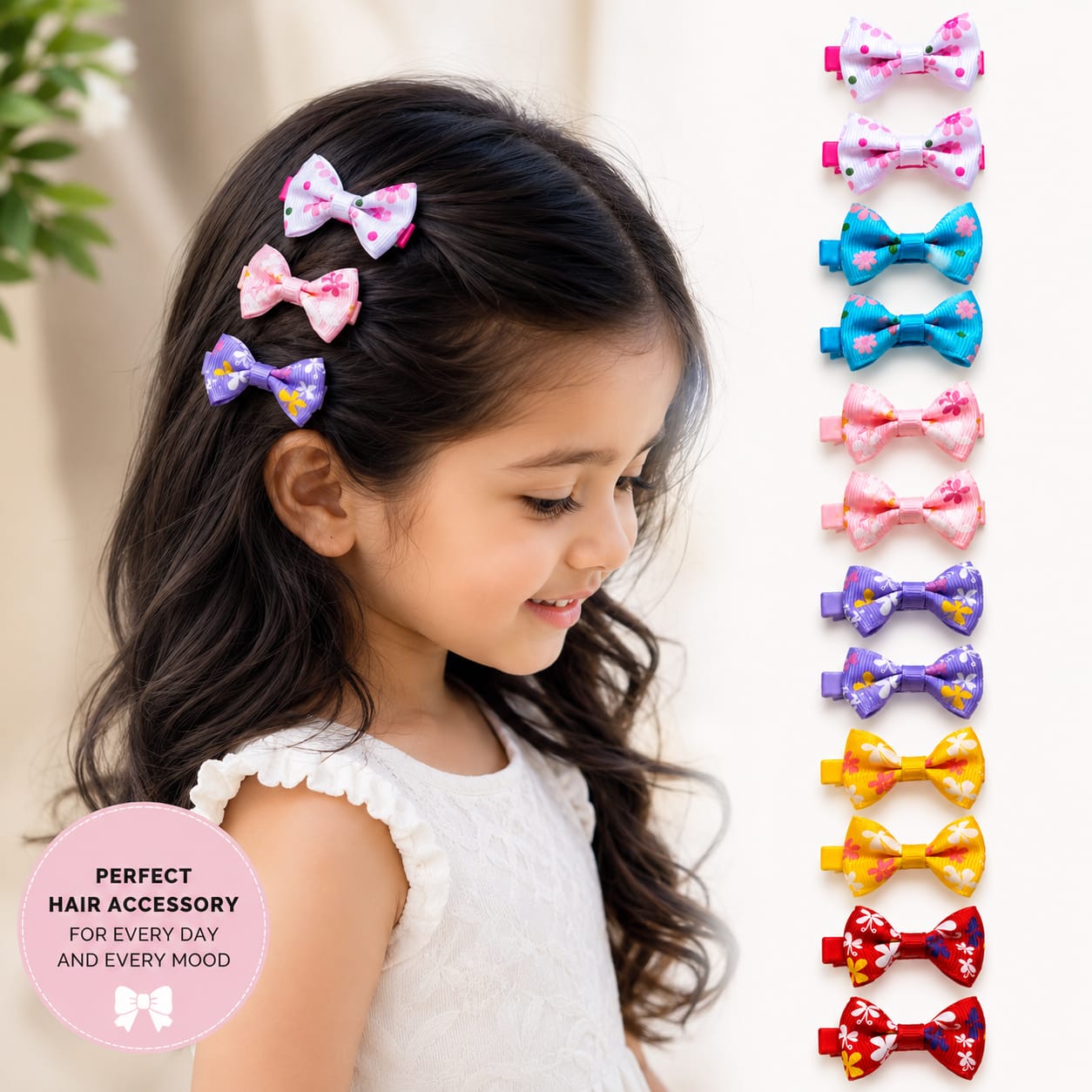 Cute Printed Bow Hair Clips for Girls (Pack of 12PCS) - Image 3