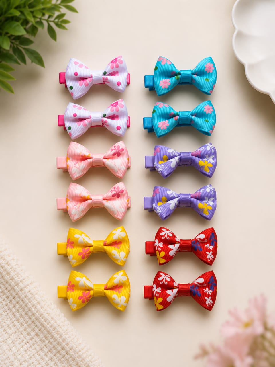 Cute Printed Bow Hair Clips for Girls (Pack of 12PCS) - Image 5